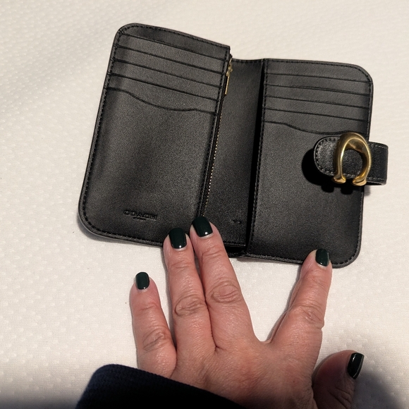 Coach Slim Tabby Black Leather Women's Wallet with Gold Accent - Picture 5 of 9